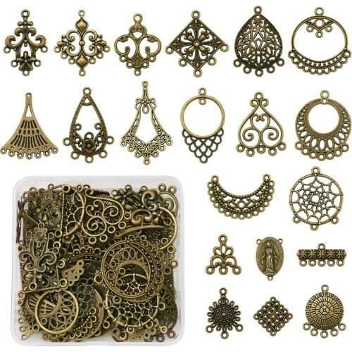 80pcs/box Tibetan Style Mix Shape Alloy Chandelier Components Links Connector Accessories Antique Bronze Color 82x82x27mm