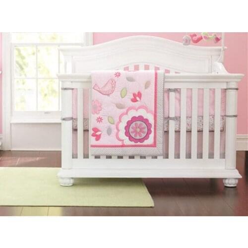 Promotion! 7PCS embroidery 100% cotton Baby Bedding Set Cotton Bed Linen ,include(bumper+duvet+bed cover+bed skirt)