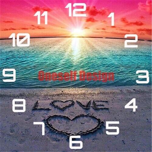 Diy diamond embroidery sale clock beach heart diamond painting clock diy frame wall sticker diamond mosaic rhinestone pictures