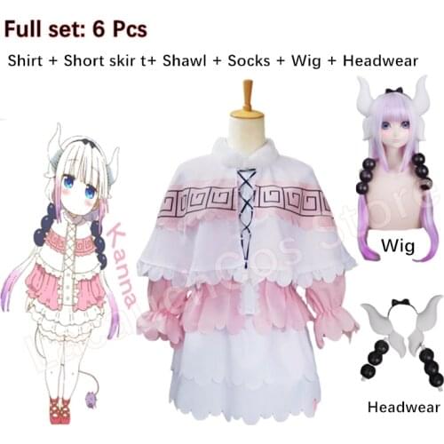 Lacauch Anime Kanna Kamui Miss Kobayashis Dragon Maid Loli Costume Skirt Wig Cloak Sets Clothes Anime festival Party Cosplay