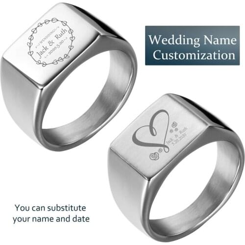 Free Custom Engraved LOGO Name Rings Square Width Signet Ring Finger Special Gift for Lover or Family Personlity Jewelry