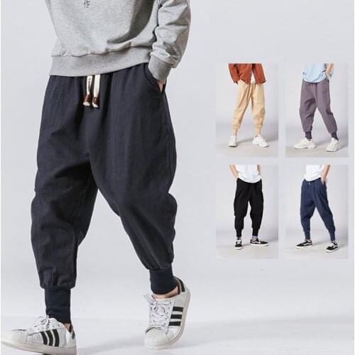 Pants Men Trousers Summer Cool Pants 2021 Cotton Linen Jogger Pants Men Streetwear Casual Harem Oversized Mens Clothing