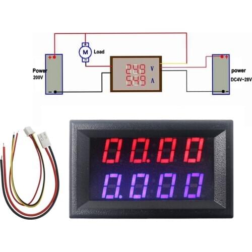 Digital Voltmeter Ammeter DC 200V 10A 4/3 Bit Red Blue LED Voltage Amp Panel Meter 12v 24v Car Current Monitor Tester
