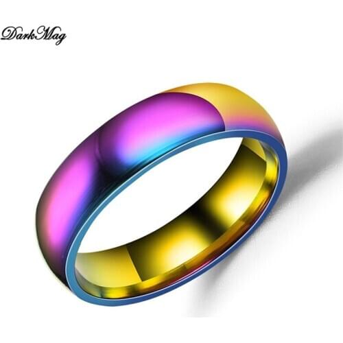 DarkMag Mens Womens Rainbow Colorful LGBT Ring Stainless Steel Wedding Band Lebian & Gay Rings Drop Shipping