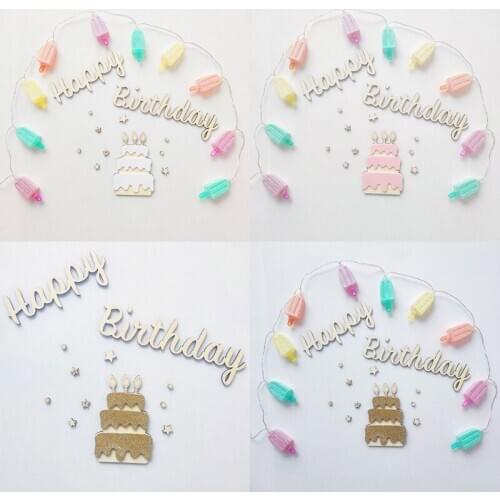 Wooden Happy Birthday Party Decoration Cake Topper Background Wall Ornament Prop P31B