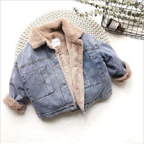Winter 2-8Years Girls Boys Warm Thicken Denim Jacket For Children Outerwear Toddler Baby Denim Coat Cotton Kids Parka Clothes