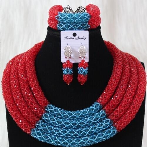Dudo Red / Teal Green Nigerian Necklace Sets For Women Big Bridal Necklace Sets 2021