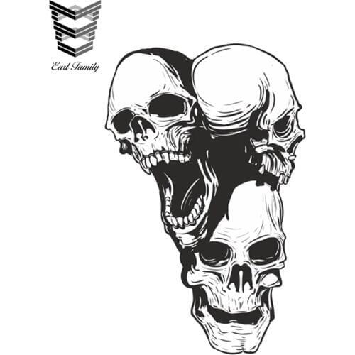 EARLFAMILY 12cm x 7.7cm Skulls 3Headed 2x Stickers for Truck Guitar Fridge Helmet Book Locker Bumper Car Stickers