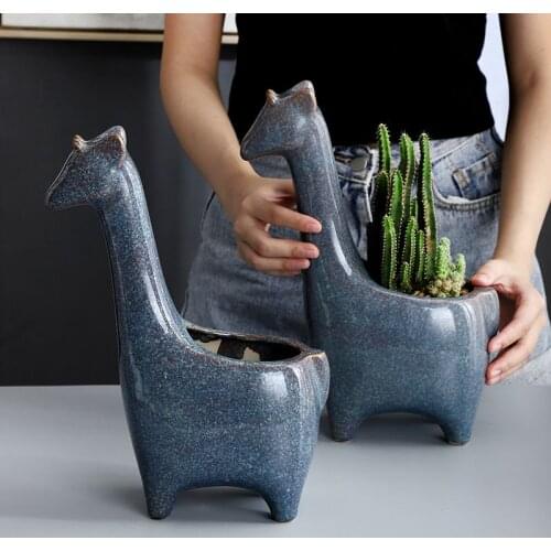 Ceramics Flower Pot Creative Cute Giraffe Succulent Ceramic Planter Potted Vase With Drainage Holes