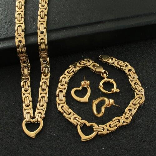 Gold Color Stainless Steel Jewelry 65cm Long Necklace Stud Earrings Sets Supernova Sales for Women SEDZBXBI