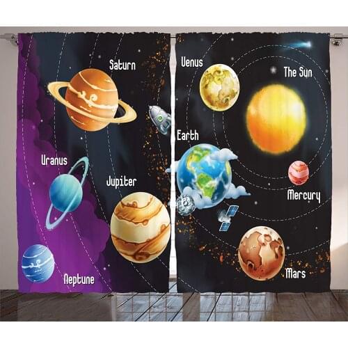 Outer Space Curtains Solar System of Planets Milk Way Neptune Venus Mercury Sphere Horizontal Living Room Bedroom Decor