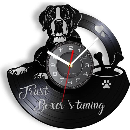 Boxer Dog Breed Wall Clock Made Of Vinyl Record LP Laser Cut Longplay Wall Clock Boxer Dog Pet Shop Wall Decor Dog Owners Gift