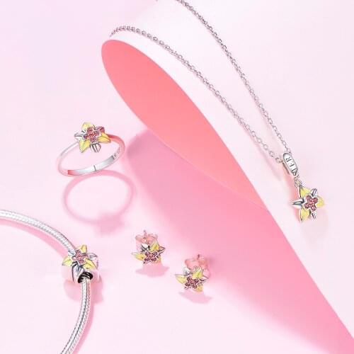 Genuine 925 Silver Jewelry Set For Women With Stone Cute Flower Ring Earrings Pendant Set Classic Delicate Party Fine Jewelry