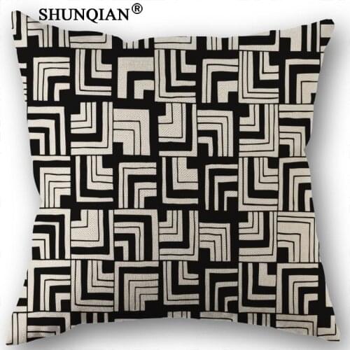 Custom Black and white lines Cotton Linen Square Zippered Pillow Cover For Office,Family Customize Your Picture 45x45cm
