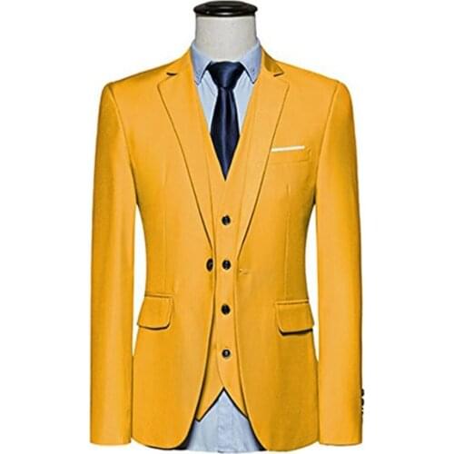 2021 New Fashion Slim Fit Man Suit Gold Notch Lapel Business Casual Evening Tuxedo 3 Piece（Blazer+Pant+Vest）Custom Man Suit