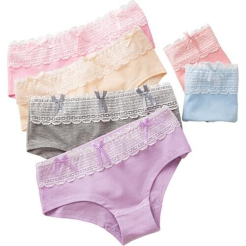 New Arrived 4Pcs/Lot Girl Panties Underwear Lace Briefs Cotton Lingerie Soft Comfortable Bowknot Cartoon Panty Wholesale TC006-4