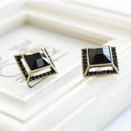 New Large Black Fashion Full Crystal Square Earrings for women