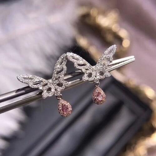 New Fashion Hollow Butterfly Drop Earrings Dangle Water Drop Stone Full Inlay Small Zircon Fine Jewelry For Women Wedding Party