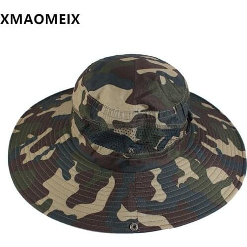 XMAOMEIX Womens Anti-UV Beach Hat New Summer Mesh Breathable Mens Panama Bucket Hat Wind Rope Fixed Fishing Cap Camouflage Hat