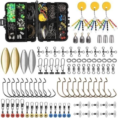 146Pcs/Box Fishing Accessories Kit With Circle Jig Hooks Rolling Swivels Fishing Swivels Snaps And Beads Fishing Tackle Tools