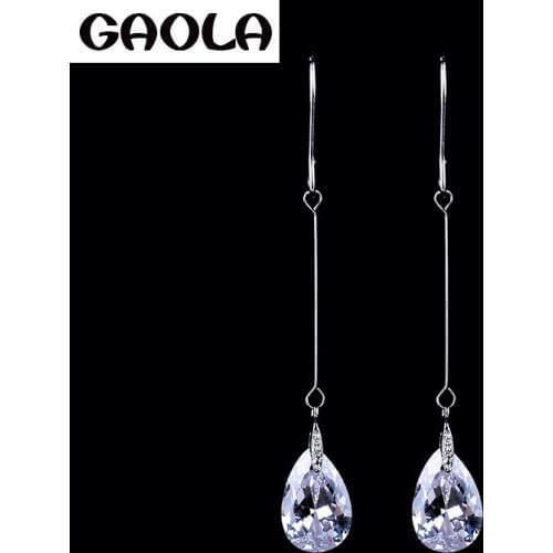 NEW ARRIVAL FISH BONE HOOK EARRINGS DANGLE CLEAR CZ CRYSTAL LONG HOOK EARRINGS GLE0238