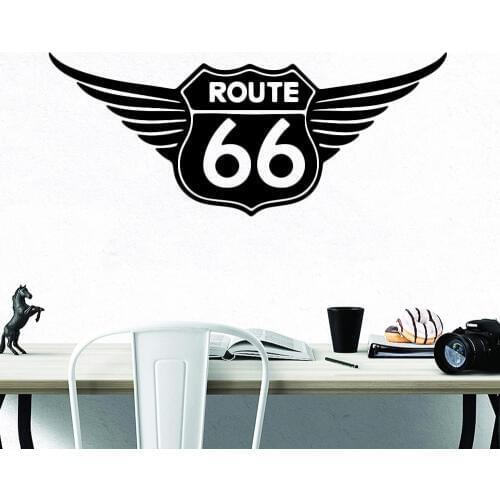 Modern Wall Stickers Route 66 Sign Wing Vinyl Wall Decals Home Decoration Man Cave Garage Car Waterproof Window Wall Decor Z050