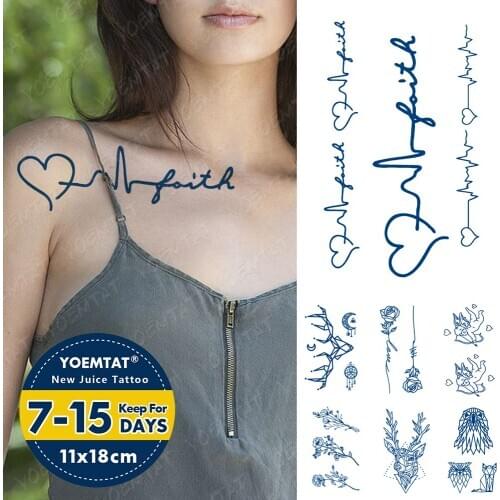 Juice Lasting Waterproof Temporary Tattoo Sticker Heartbeat Wave Water Transfer Flash Tatoo Extract Blue Ink Body Art Fake Tatto