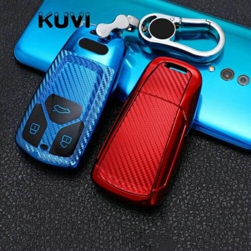 TPU Carbon Grain Car Key Case Cover For Audi A4L A4 B9 Q5 Q7 TT TTS TFSI A5 S5 8S 2016 2017 NEW 2019 Smart Key Car Styling