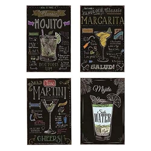 Vintage Tin Signs Bar Signs Soda Water Margarita Martini Mojito Beer Wine Signs Wall Decor for Home Shop Bar 20X30cm 4pcs