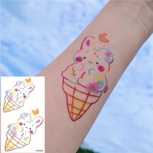 Nu-TATY Waterproof Temporary Tattoo Sticker 25 set Ins style Cute girl series cartoon small pattern ice cream rabbit