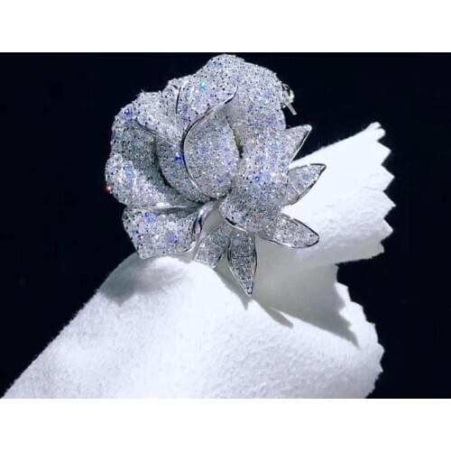 Classic 925 sterling silver with cubic zircon rose flower brooch high quality fine women jewelry free shipping