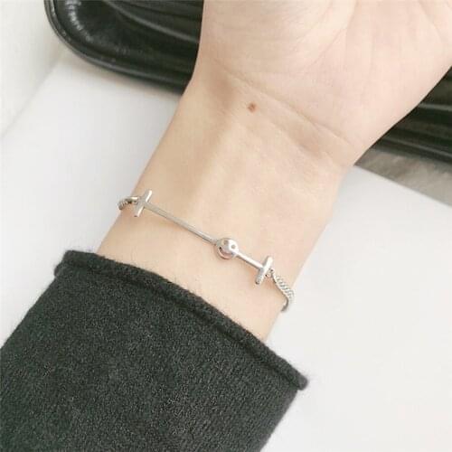 Sole Memory Simple Retro Cool Smile Happy Smiley 925 Sterling Silver Female Resizable Bracelets SBR256