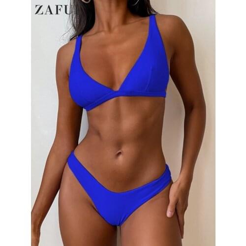 ZAFUL Bikini 2021 Plunge Swimsuit Women Triangle Padded Bikini Set Biquini Brazilian Summer Beach Sexy Bathing Suit Swimwear