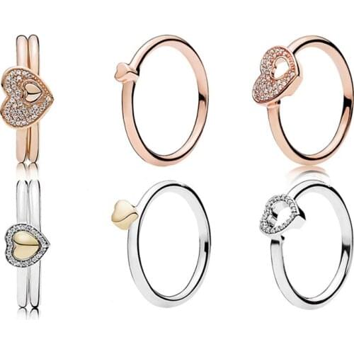 High Quality New Sterling Silver 925 Rose Heart Silhouette Ring Simple Diy Wild Fashion Original Lady Jewelry Gift