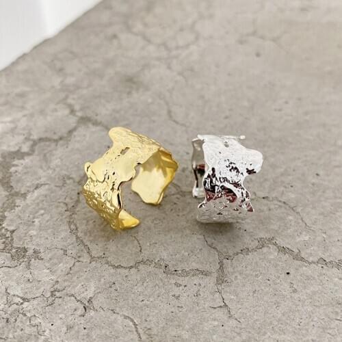 Silvology 925 Sterling Silver Irregular Texture Folds Rings for Women Korea Convex Punk Wide Ring Ladies 2021 Minimalist Jewelry