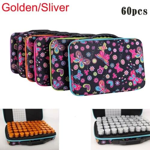 60pcs Golden/Sliver Bottles 5d Diamond Painting Accessories Tools Beads Stones Storage Box Carry Case Container Bag
