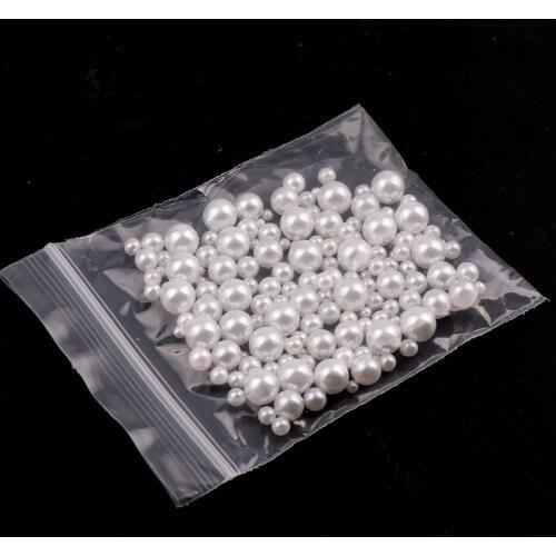 1 Bag 3-6mm Pure White,Rice White Mix Size Imitation No Hole Pearl Round Beads For DIY Nail Art Decoration