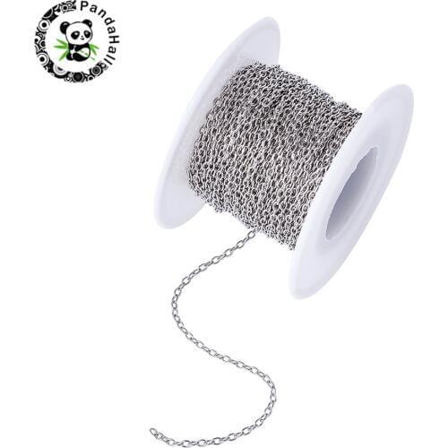 10m/roll Unwelded 304 Stainless Steel Cross Chains Jewelry Findings Stainless Steel Color, 3x2x0.5mm