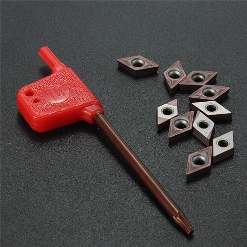 10Pcs DCMT0702 EM YBC205 Carbide InsertsCutter Turning inserts Tool + Wrench Blade Safety Good toughness