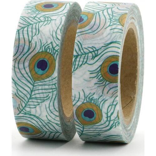 2PCS/lot Cute Peacock feather Decorative Washi Tape Paper DIY Scrapbooking Adhesive Tape Mask 1.5cm*10m School Office Supply