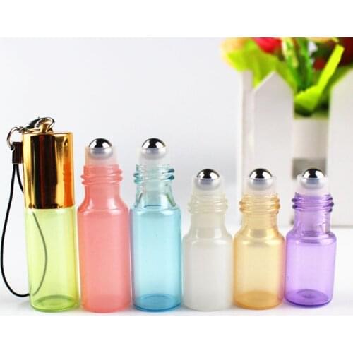 20pcs 3ml 5ml Mini Glass Roll on Bottle Essential Oils Bottle Refillable Perfume Sample Glass Vials with Key Chain Travel Bottle