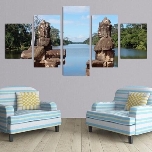 5 Panels Canvas Art Statue Art HD Print Image Picture Living Room Decoration Stone Is Land Buddha Figure Spray Painting