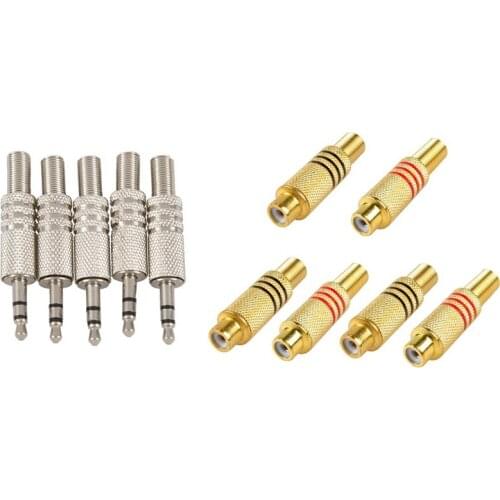 5 Pcs 3.5mm 3 Pole Headphone Audio Soldering Connector & 6 Pcs Female Plug Screws Audio Video In-Line Jack Adapter
