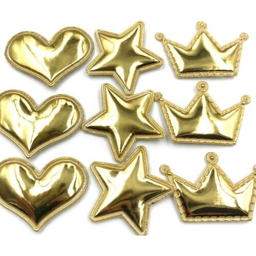 50PCS Gold Mixed Sparkling Padded Heart Stars Butterfly Appliques DIY Apparel Accessories Wedding Christmas Decorations A357