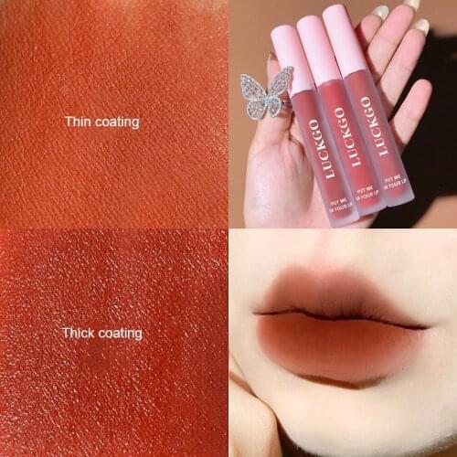 LUCKGO Velvet Lip Mud Silky Lipstick Matte Mirror Lip Glaze Not Easy To Remove Long Lasting Waterproof Sexy Red Lip Makeup TSLM2