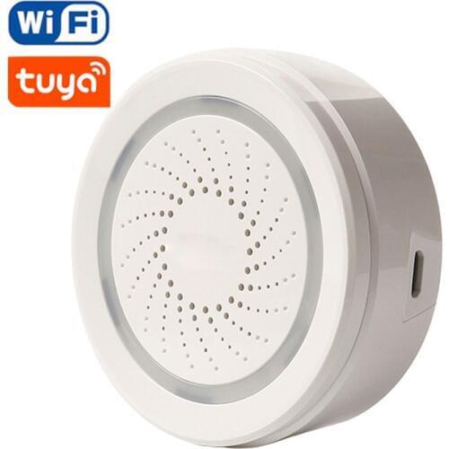 Wireless WiFi Siren Alarm Sensor For Home Smart Device Support Battery-Powered Can Be Charged with USB Cable TUYA Smart Life