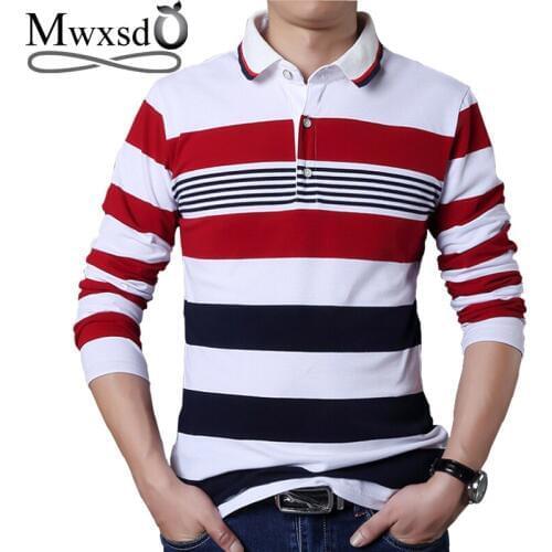 Mwxsd brand casual mens long sleeve polo shirt men striped cotton polo shirt male red polo camisas polo masculino 4xl 5xl