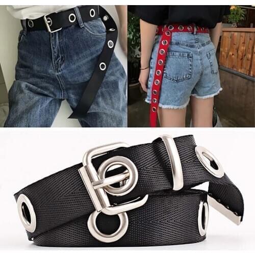 Women Man Canvas Belt Boy Girl Big Hole Canvas Long Casual Belt Waist Belt Cummerbunds Metal Female Belt Cinto Cinturon Mujer