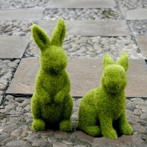 Imitation Moss Rabbit Resin Flocked Sculpture Easter Animal Statue Garden Ornament