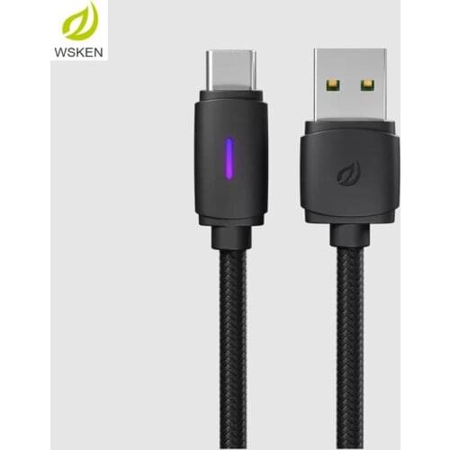 WSKEN USB Type-C Braided Data Cable 5A LED Indicator Fast Charging For Huawei P30 P40 Pro MI10 Note 9S Oneplus 8Pro - 1.2m